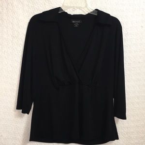 Lane Bryant Black Cross Over Blouse 14/16 EUC